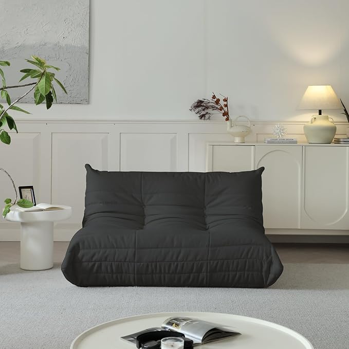 Luxury Sofa Couch Chair, Lazy Floor Seating, Fireside Bean Bag Chair, Ergonomic Tatami Sofa Lounger for Living Room, Bedroom, Office, Loveseat, Black-Ruum Studio Home