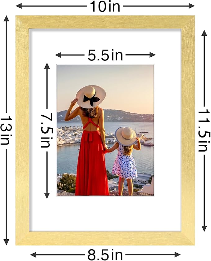 Vittanly 9x12 Picture Frames Set of 9, Shatter Resistant Plexiglass, Display 6x8 Pictures with Mat or 9x12 without Mat, Photo Frames for Wall or Tabletop, Engineered Wood, Gold-Ruum Studio Home