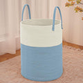 Large Woven Laundry Basket Hamper,60L Cotton Rope Storage Bin for Blankets,Toys and Clothes,Decorative Tall Nursery Hamper for Living Room,Baby Nursery,Bathroom and Bedroom,White and Blue-Ruum Studio Home