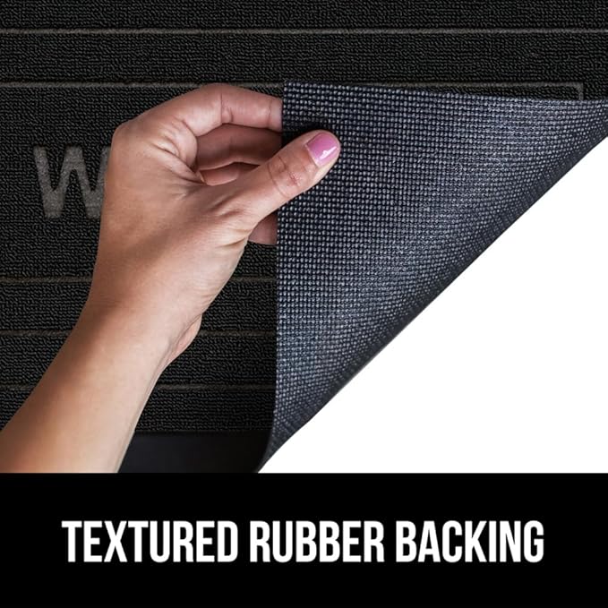 GORILLA GRIP 100% Waterproof All-Season WeatherMax Doormat, 47x35, US Designed Natural Rubber, Stain and Fade Resistant, Low Profile Indoor Outdoor Door Mats, Easy Clean Patio Mat, Black Welcome-Ruum Studio Home