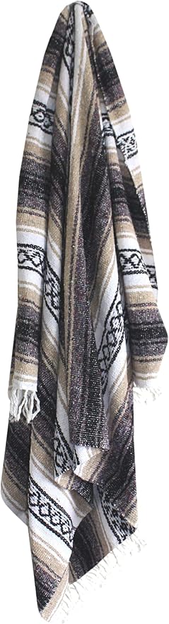 Del Mex Classic Mexican Blanket, Large Authentic Woven Falsa Throw (70"x50"), Artisan Southwest Décor for Beach, Yoga, Outdoors (Tan)-Ruum Studio Home
