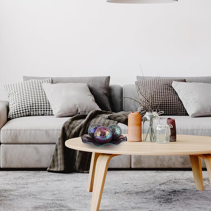 MDLUU Mosaic Centerpiece Tray, 11.6" Decorative Glass Plate, Home Decor Glass Bowl for Dining Room Table, Coffee Table, Gift (Multicolored Purple)-Ruum Studio Home