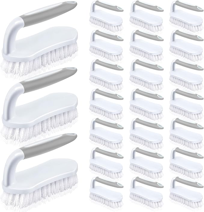 Lallisa 24 Pcs Scrub Brush for Cleaning with Handle Comfortable to Grip Heavy-Duty Flexible Stiff Bristles Scrubber Brushes Bulk for Shower Bathroom Carpet Kitchen Floor Tiles (Gray)-Ruum Studio Home