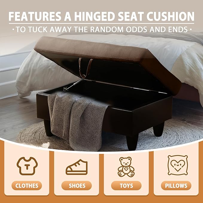 Ottoman Rectangular Storage Ottoman Bench, Flannel Footrest Stool Footstool with Lid for Living Room, Bedroom, Entryway, Brown&Black, 35"x23.5"x17.5"-Ruum Studio Home
