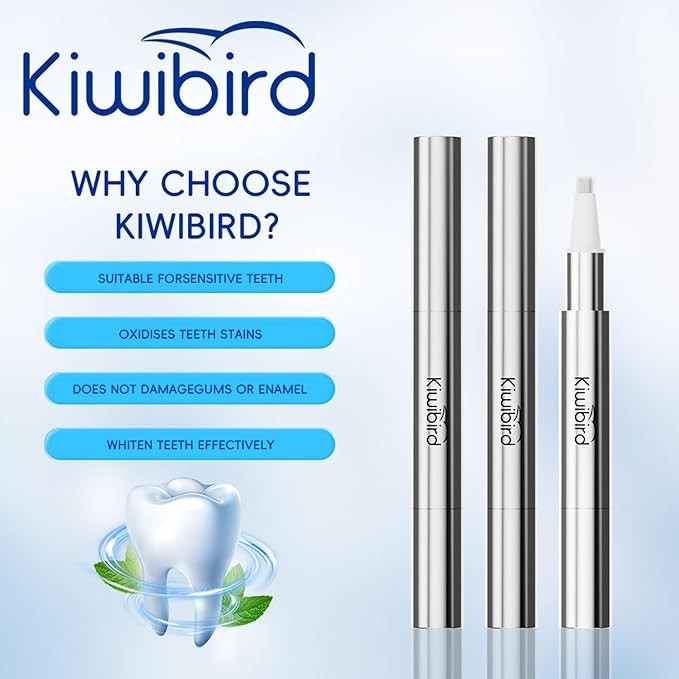 KIWIBIRD Teeth Whitening Kit for Sensitive Teeth – 3 Gel Pens, LED Light with Wireless Charging Case, IPX7 Waterproof, Enamel-Safe at-Home Dental Care Tool-Ruum Studio Home