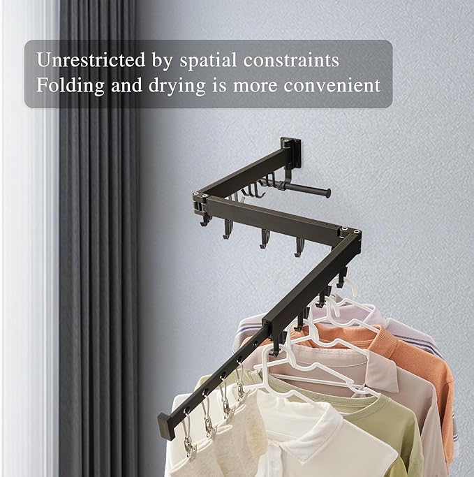 Wall Mounted Clothes Drying Rack,Drying Rack Clothing Wall Mount with Foldable Features(Tri-Fold),Space Saver,Wall Mounted Drying Rack for Laundry Balcony Bathroom (Black)-Ruum Studio Home