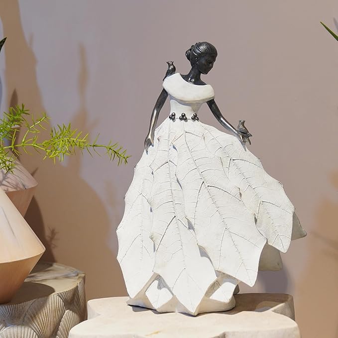DiliComing Fairy Garden Accessories Outdoor Statue - Table Decor for Living Room Garden Maiden Bookshelf Decor Xmas Resin Holly Leaves Maiden White Statue 10.5 * 6.0 * 14.5 Inch-Ruum Studio Home