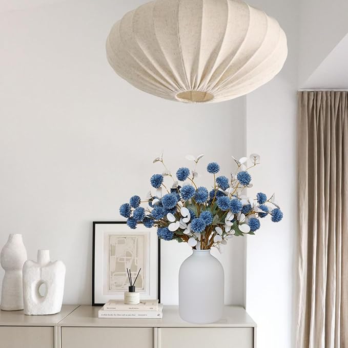 Faux Dusty Blue Flowers, Blue and White Floral Stems for Centerpieces, Fake Mums Artificial Flowers, Flores Azules Artificiales para Decoracion, Long Stems for Vases, DIY Silk Floral Arrangements-Ruum Studio Home