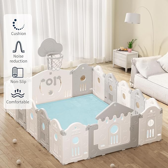 ACOMOPACK Baby Play Mat for Floor 1.3" Thick Memory Foam Play Mat 79"×118" Tummy Time Crawling with Non-Slip Bottom for Living Room,Nursery,Soft Velvet Playpen Mats for Kids,Infants（Light Blue）-Ruum Studio Home