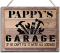 Rustic Sign, Father's Day Gift, Dad's Gift, Grandpa's Gift, Decor Hanging Wood Signs, Printed Wood Wall Art Sign, Pappy's Garage, If He Can't Fix It We're All Screwed, Vintage Sign Gift for Grandpa-Ruum Studio Home