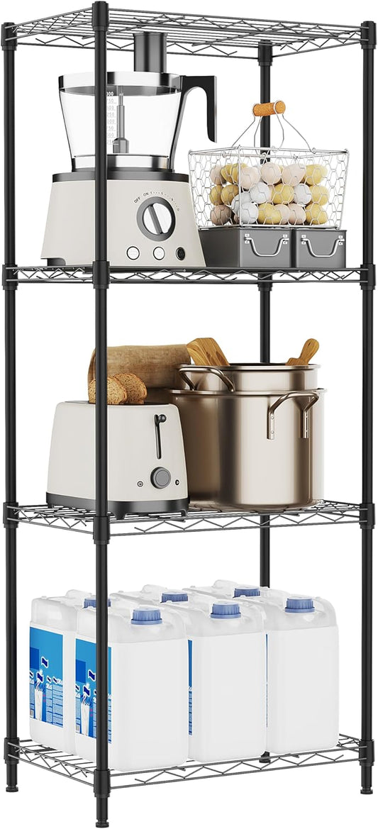 4 Tiers Shelf Metal Storage Shelves Wire Rack Closet Organizers with Wheel for Garage Kitchen Bathroom Laundry Black 11.8" D x 17.7" W x 41.9" H-Ruum Studio Home