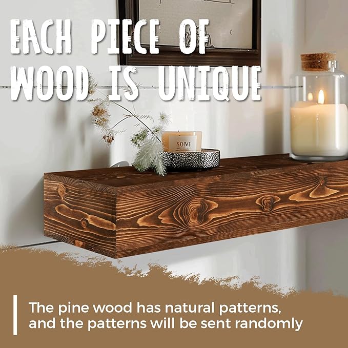 56x8x5 Fireplace Mantel - Handcrafted Hollow Rustic Solid Wood Wall Mounted Floating Shelf with Invisible Heavy Duty Wood Bracket (Weathered Brown)-Ruum Studio Home