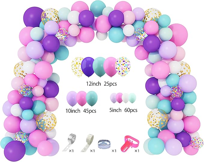 Amandir 134pcs Unicorn Balloons Arch Garland Kit, Unicorn Birthday Party Decorations for Girls Confetti Light Purple Aqua Blue Pink Balloons Set Wedding Baby Shower Party Supplies-Ruum Studio Home