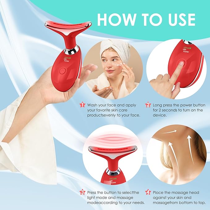 Facial Massager Red-Light-Therapy-for-Face and Neck, Face 𝖲 culpting Wand with 7 Color (Bright Red)-Ruum Studio Home
