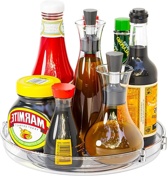 9.5" W Acrylic Clear Lazy Susan Turntable for Cabinet,Kitchen Countertop,Refrigerator and Pantry Organization Storage,1 Tier Small Spinning Organizer for Vitamin,Medicine,Spice Rack & Organization-Ruum Studio Home
