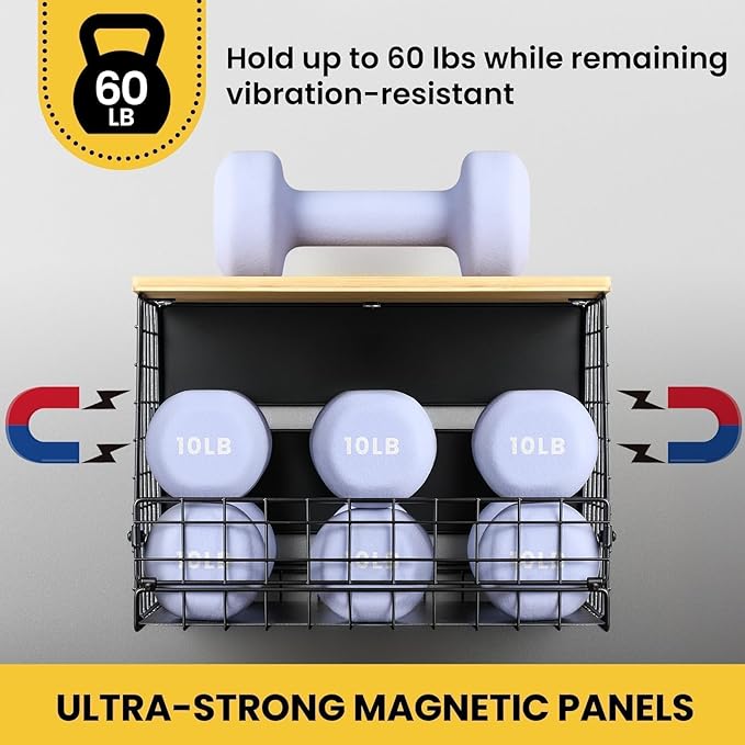 [WIDER Shelf]1 SET Strong Magnetic Shelf Basket for Fridge with Tag & Bamboo Top, XXL Large Magnetic Spice Rack Shelves for Side of Refrigerator, Kitchen Pantry Storage Organizer for Food Fruit Veg-Ruum Studio Home