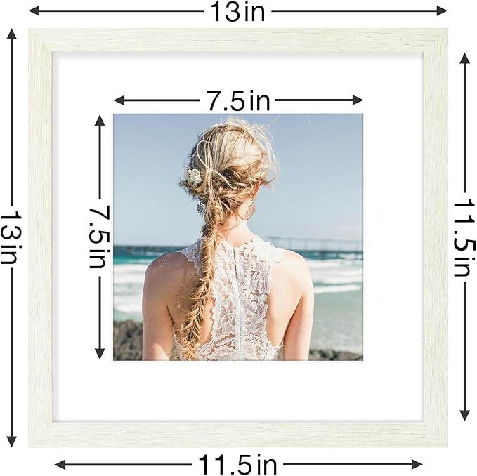 Vittanly 12x12 Picture Frames Set of 9, Shatter Resistant Plexiglass, Display 8x8 Pictures with Mat or 12x12 without Mat, Photo Frames for Wall Mount, Engineered Wood, Whitemist-Ruum Studio Home