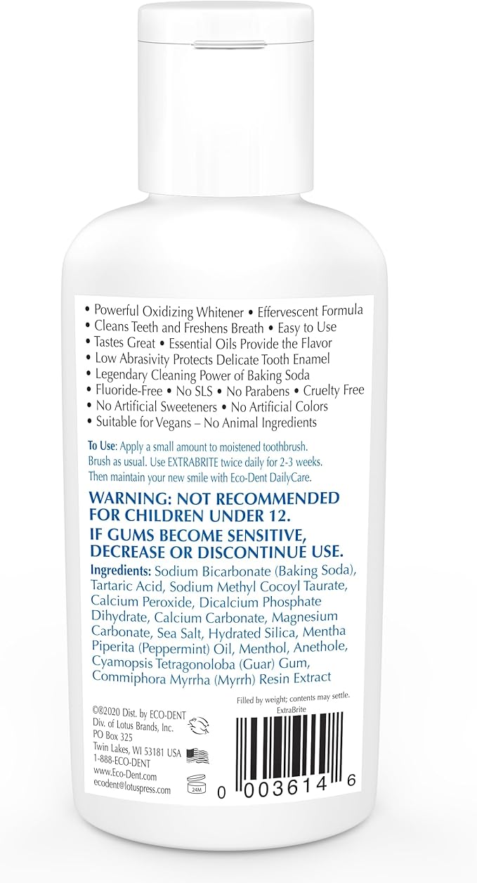 Eco-Dent ExtraBrite Baking Soda Toothpowder, Mint - Fluoride-Free Toothpaste Powder, SLS-Free Tooth Powder with Oxidizing Calcium Peroxide, Whitening Toothpaste Alternative, 2 Oz Ea (Pack of 3)-Ruum Studio Home