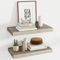 24 Inch Floating Shelves, 11.6 Inch Deep Floating Shelves for Wall, Floating Shelf with Invisible Brackets, Deep Shelves for Bathroom, Bedroom, Living Room, 2 Pack, Vintage Gray Oak-Ruum Studio Home
