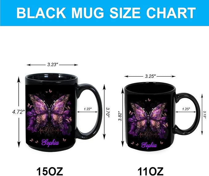 Hyturtle Personalized Purple Butterfly Mug - Butterfly Gifts For Women Lovers - Animal Gift For Bird Lover Her - Bird Gifts For Mom on Mother Day - Custom Name Coffee Cup Ceramic Mug 11 Oz 15 Oz-Ruum Studio Home