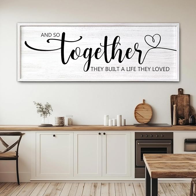 And So Together They Built A Life They Loved Decorative Rustic Sign & Plaque Framed Wall Art for Couples, 40''×15' Wooden Long Wall Decor Above Bed, Vintage Horizontal Farmhouse Wedding Gift-Ruum Studio Home