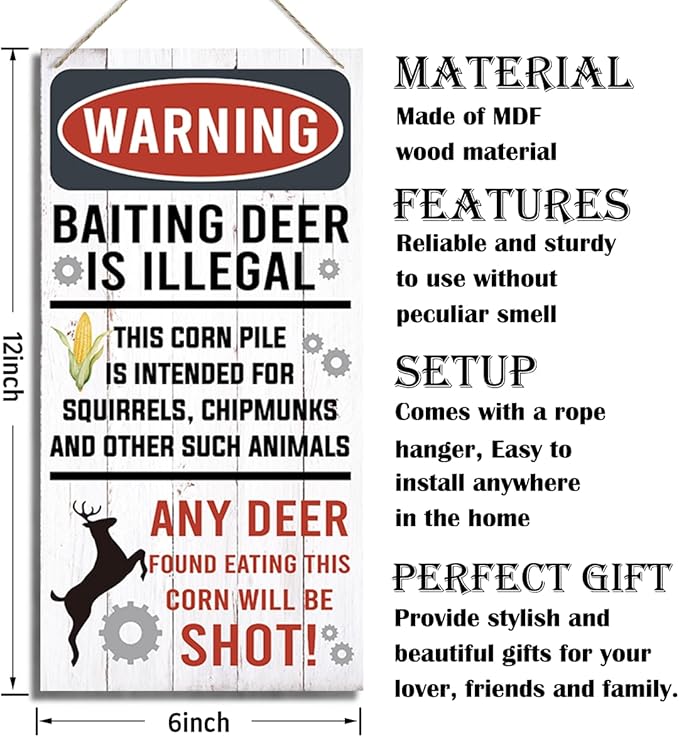 Warning Signs, Funny Hunting Sign Wall Decor, Baiting Deer Is Illegal Sign, Decorative Wood Hanging Wood Plaque, Man Cave Bar Cabin Decor, Pub Decor, Farmhouse Wall Decor for Coffee & Bar-Ruum Studio Home