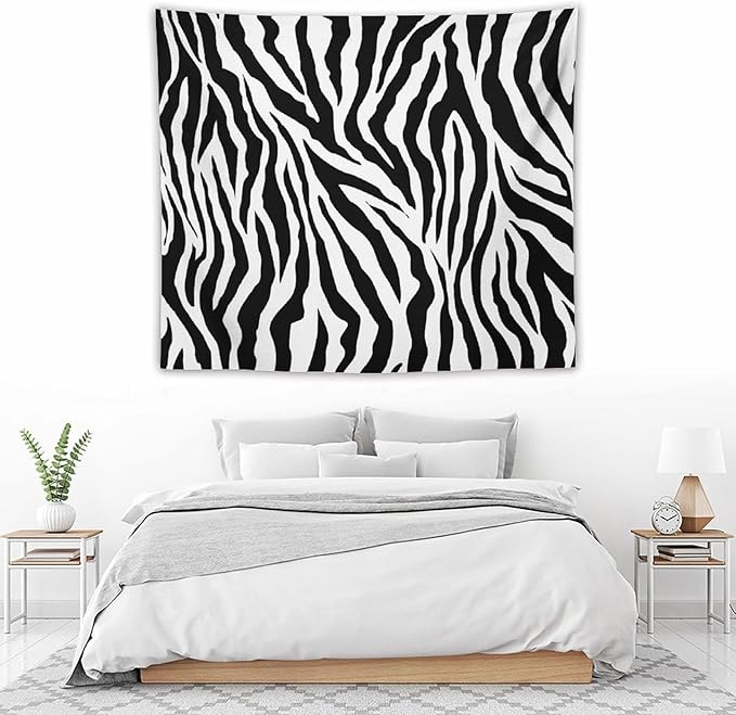 HZOHNAGO Zebra Print Tapestry Nature Wild Animals Black and White Stripe Printed Wall Tapestry Painting Wall Hanging for Bedroom Living Room Dorm 60" W x 50" H-Ruum Studio Home