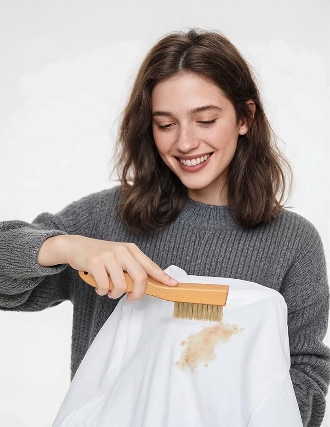 VASSON Natural Soft Boar Bristle Laundry Stain Brush, Laundry Scrub Brush,Laundry Brush for Stains on Clothes, Gentle Stain Remover for Knits, Cotton, and Linens-Ruum Studio Home