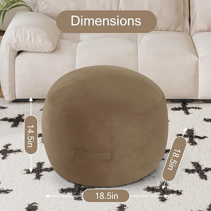 MeMoreCool Round Stuffed Pouf Ottoman Foot Rest, Floor Pouf Foot Stool with Soft Foam Chunk Filling, Small Round Ottoman Footstool Circle Footrest for Living Room, Light Coffee-Ruum Studio Home