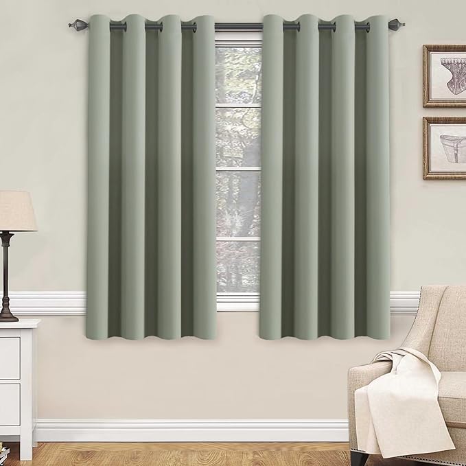 H.VERSAILTEX Blackout Room Darkening Thermal Insulated Grommet Window Curtain for Living Room, Light Sage,52x63-inch,Sold by 2 Panels-Ruum Studio Home
