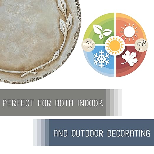 NAT & Jules Floral Laurel Wreath Leaves Pattern Dimensional Indoor Outdoor 12 inch Round Cast Resin Decorative Garden Stepping Stone, Patio, Walkway Sculpture Yard Art, Grey-Ruum Studio Home