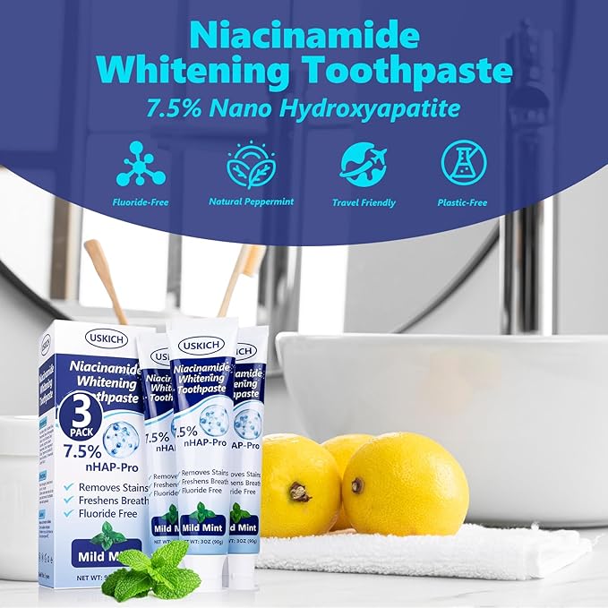 3 Pack Whitening Toothpaste,Fresh Breath Nano Hydroxyapatite Toothpaste for Remineralizing Enamel & Sensitive Relief,Whitening,Antiplaque,Natural Peppermint,Fluoride-Free-Ruum Studio Home