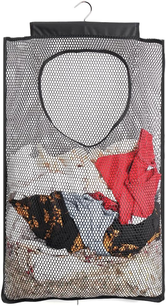 ALYER Breathable Mesh Laundry Hamper,Foldable Hanging Closet Storage Basket,Portable Space Saving Dirty Clothes Bag (Black)-Ruum Studio Home