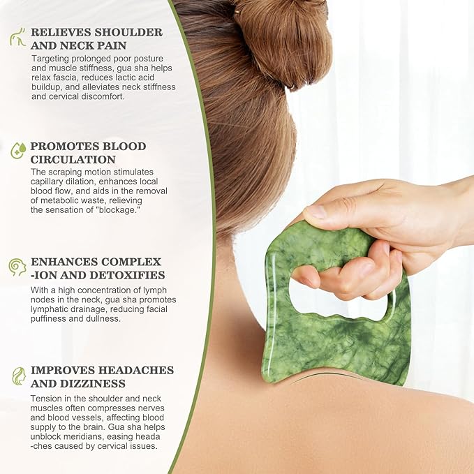 Jade Stone Large gua sha Massage Tool, Gua Sha Body Tool with Hand Grip, Muscle Scraper Tools Set,Scraping Massage Tools for Physical Therapy,Derma Edge & GuaSha Massage Scraper Tool-Ruum Studio Home