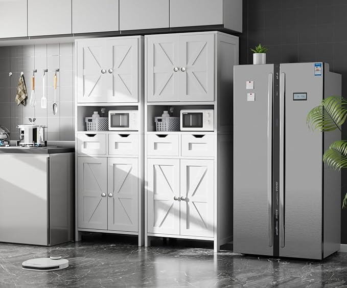 ANWBROAD 67” Bathroom Storage Cabinet Tall Storage Cabinet with Adjustable Shelves and Drawers Freestanding for Bathroom Kitchen Pantry Living Room Cabinet USBC002W-Ruum Studio Home