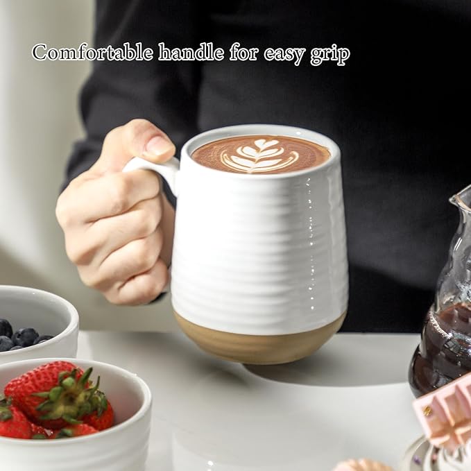 Hasense Coffee Mugs Set of 4, 15 oz Ceramic Coffee Cups with Comfortable Handle, Large Tea Cups for Coffee, Soup, Latte, Mug Set Gift for Wedding, Microwave and Dishwasher Safe, White-Ruum Studio Home