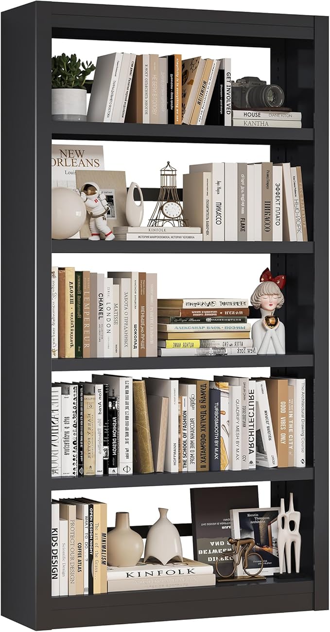 Bookshelf, 5 Tier Metal Bookshelf, 69" H Tall Bookcase with Adjustable Shelves, Large Industrial Bookshelves for Living Rooms, Home Offices, Library, 10 Minutes Assemble-Ruum Studio Home