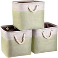 i BKGOO 3Pack Large Foldable Storage Bins，Collapsible Sturdy Cationic Fabric Organizing Storage Basket Cube with Cotton Handles for Home Office Shelf Clothes Toys Beige-Green 13×13×13 inch-Ruum Studio Home