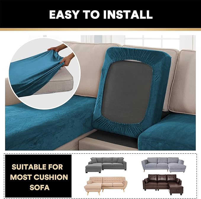 PrinceDeco Sectional Couch Covers 3 Pieces Velvet Sofa Covers L Shape Soft Couch Covers for Sectional Sofa Corner Sofa Cover Couch Cover for Dogs Washable (2 Seater + 1 Chaise,Deep Teal)-Ruum Studio Home