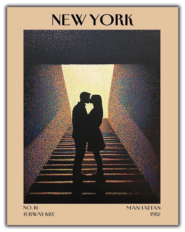 Retro Vintage New York Wall Art Print - 11x14 Unframed Poster - New York City Souvenirs, Cute Trendy Colorful Wall Decor (Kiss on the Subway, 11x14")-Ruum Studio Home