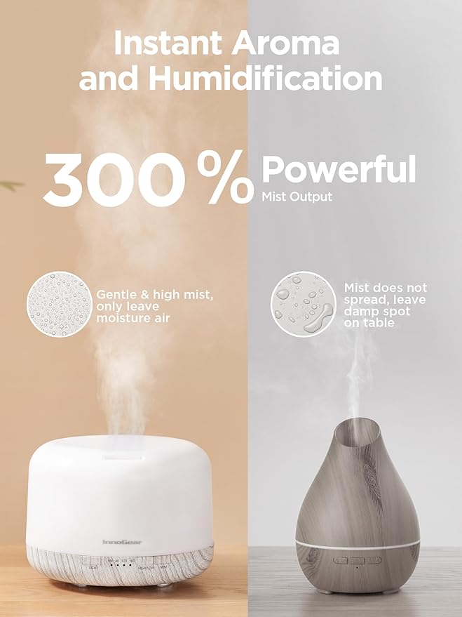 InnoGear 500ml Essential Oil Diffuser with Remote Control, Premium Ultrasonic Aromatherapy Diffusers Scent Humidifier Vaporizer Auto-Off Timer for Large Room Home, White-Ruum Studio Home