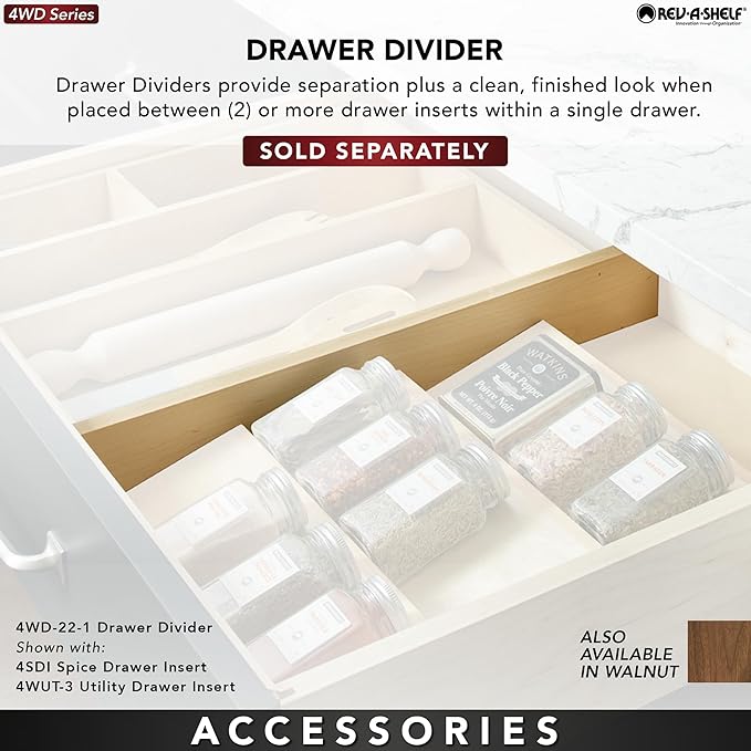 Rev-A-Shelf 3 Tiered Seasoning Organizer for Wooden Kitchen Drawers, Pull Out Spice Rack, 19.75 x 33.15 x 1.74 In, Maple, 4SDI-36-1-Ruum Studio Home