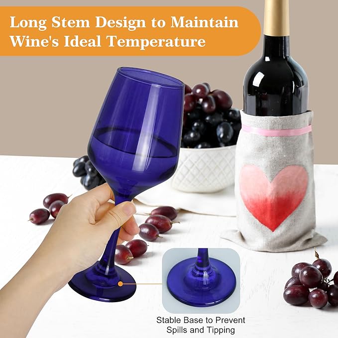 Purple Wine Glasses Set of 6-14oz Long Stem Wine Glass, Pretty Crystal Glassware, Hand Blown Goblets Drinkware, Unique Stemware Wine Glass Holiday Gift Set-Ruum Studio Home