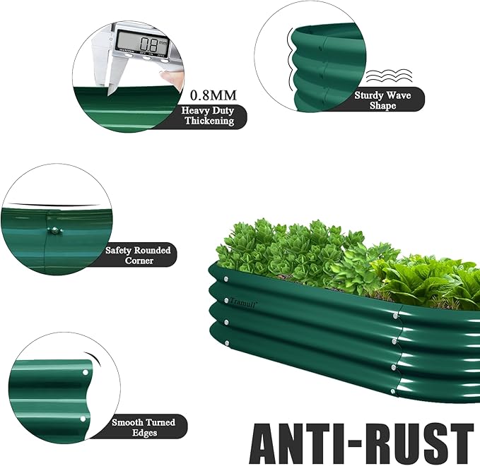 2 Pack 4x2x1FT Galvanized Raised Garden Bed Kit Oval Metal Ground Planter Box Outdoor Bottomless Planter Raised Beds for Vegetables Flowers Herbs Fruits, Green-Ruum Studio Home