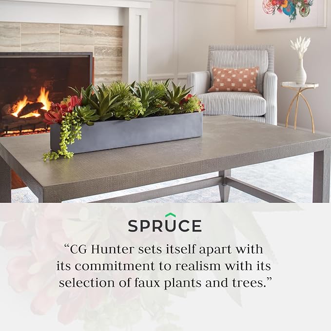 Oblong Faux Succulent Arrangement, Premium Artificial Indoor Plant Enhances Interior Design, Display on any Surface in Your Home Adding an Inviting Touch of Nature, Grey Planter Pot Included-Ruum Studio Home