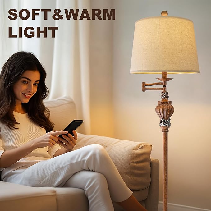 61" Vintage Floor Lamp with 350° Adjustable Swing Arm, Standing Lamp for Bedroom Living Room Bedside Tall lamp Nightstand Retro Farmhouse Mid Century Lamp Light Home Décor Office Gifts-Ruum Studio Home