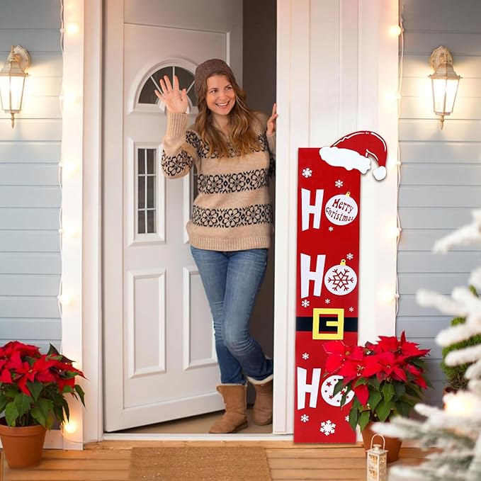 HOMCDALY Wooden Santa Welcome Sign for Front Porch and Door, Outdoor Christmas Porch Decor and Farmhouse Decorations (47in)-Ruum Studio Home