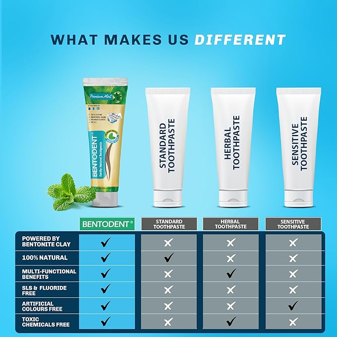 Bentodent Remineralizing Food Grade Organic Calcium Bentonite Clay Toothpaste Fluoride Free Natural Toothpaste for Adult & Kids - Mineral Toothpaste Sensitive Teeth Whitening (Premium Mint)-Ruum Studio Home