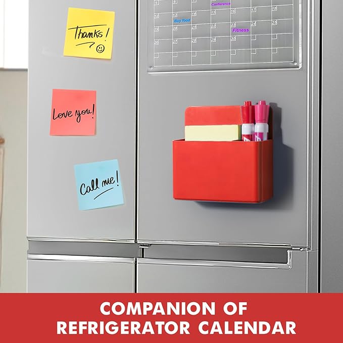 BEYGORM 2 Pack Plastics Magnetic Pen Holder for Refrigerator, Dry Erase Marker Holder for Whiteboard，Magnet School Locker Organizer Accessories, Pencil Cup, Pen Caddy, Classroom Organization(Red)-Ruum Studio Home