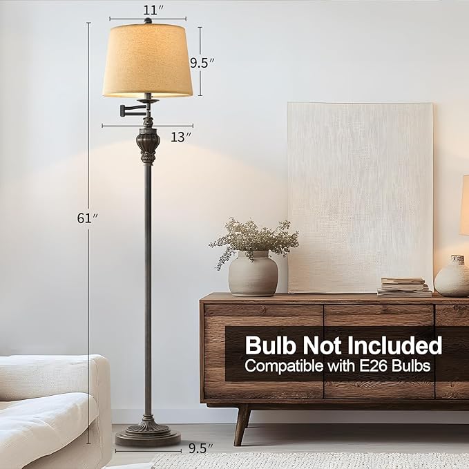 61" Vintage Floor Lamp with 350° Adjustable Swing Arm, Standing Lamp for Bedroom Living Room Bedside Nightstand Retro Farmhouse Mid Century Lamp Light Home Décor Office Gifts-Ruum Studio Home